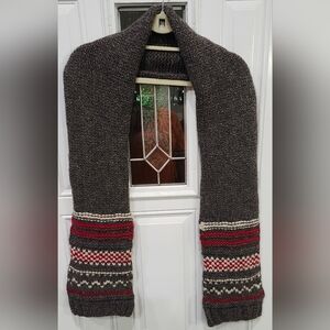 Gap Brown With Red White Stripes Lambs Wool Scarf
